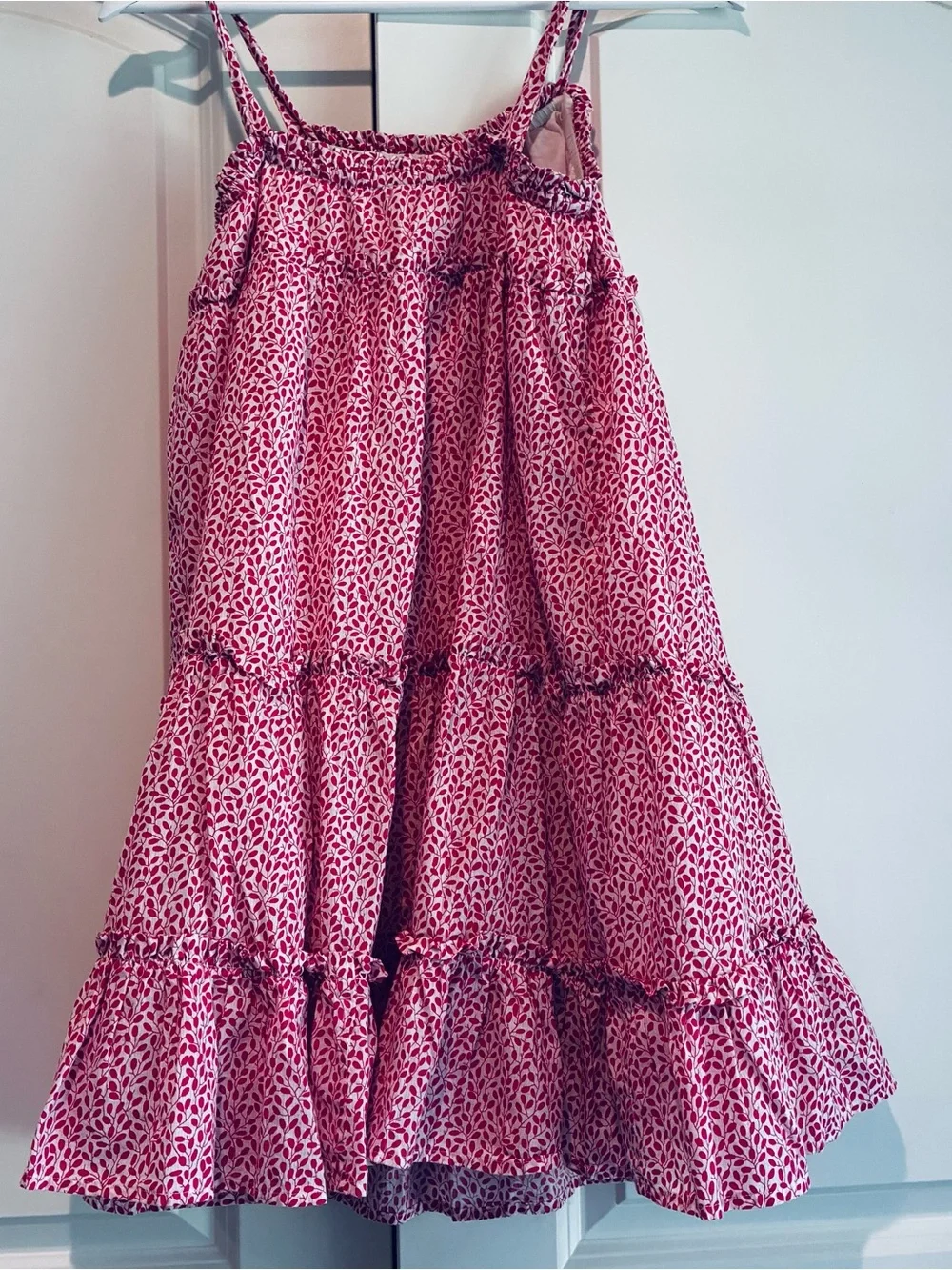 MINI BODEN  Pink White  Printed Tiered Sundress Pink Flowy Girls Size 8-9Y